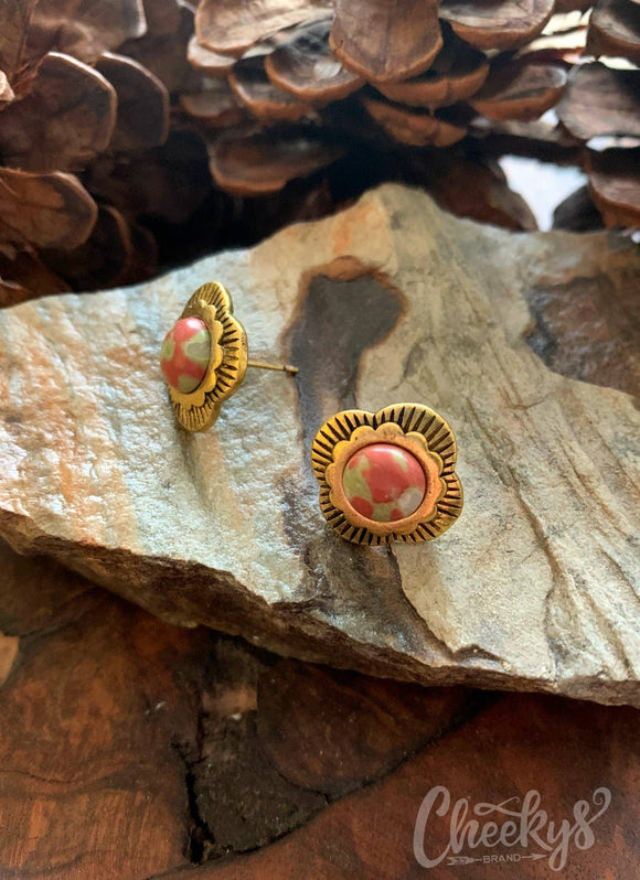 The Patsy Stud Earrings in Earth Tone and Burnished Gold