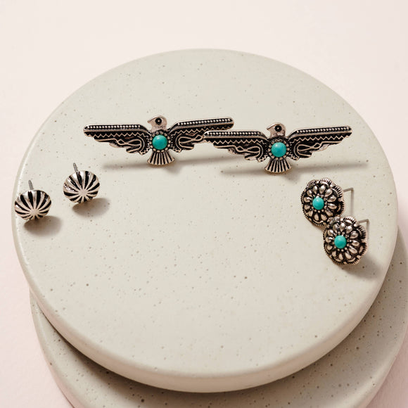 Western Design Natural Stones Stud Earrings Set