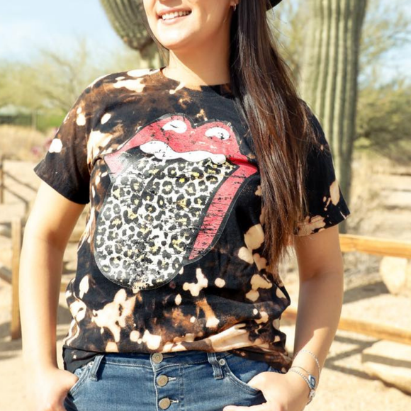 Bleached Distressed Leopard Rolling Stones Tongue