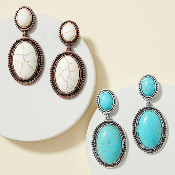 Oval Shape of Dangling Western Earrings- Turquoise
