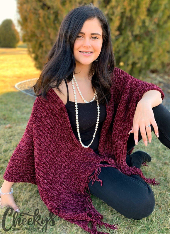 Chenille Ruana in Wine