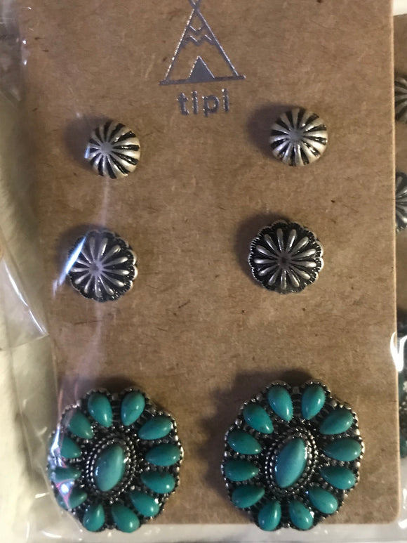 Western Design Natural Stones Stud Earrings Set